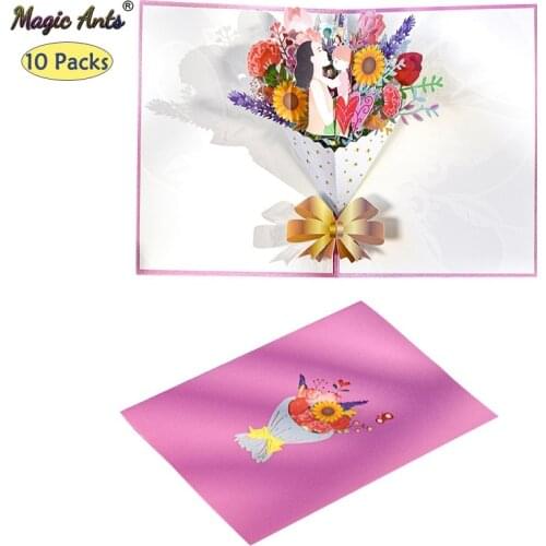 10 Pack Pop-Up Mothers Day Card 3D Bouquet Greeting Birthday Cards for Mom Grandmother with Envelope from Daughter