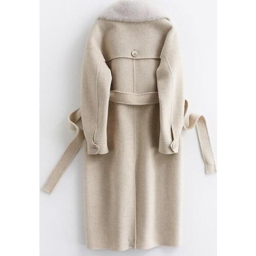 Coat Wool 100% 2020 Autumn Winter Jacket Women Fur Collar Double Side Woolen Coats Korean Long Jackets Chaqueta Mujer MY en s s