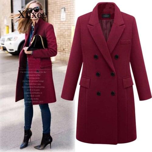 Elegant Plus Size 5XL Oversized Overcoat Women Winter Warm Thicken Double Breasted Windproof Jacket Slim Fit Long Woolen Coats