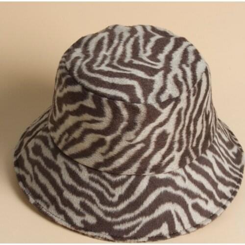 Zebra plush vintage fisherman hat plush hat winter fashion trendy basin hat winter warm stripes fashion