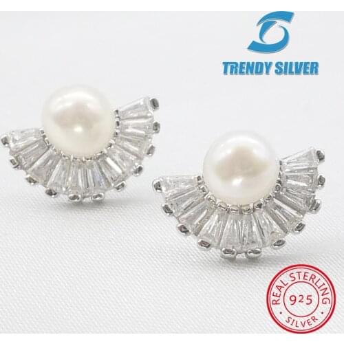 Fresh water natural pearl stub earrings with stones for woman 925 sterling silver jewelry wholesale free shipping chrismas gift