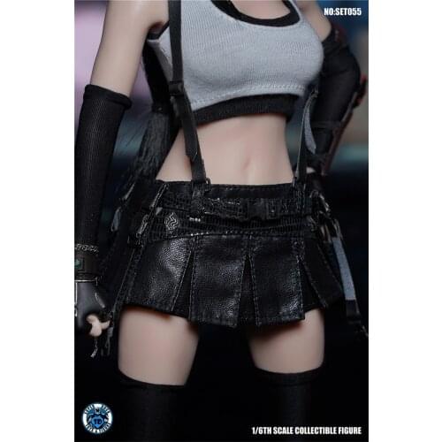 For Sale 1/6th SUPER DUCK SET055 Final Fantasy Tifa Fighting Goddess Female Black Sexy Skirt Model For 12inch Doll Figures