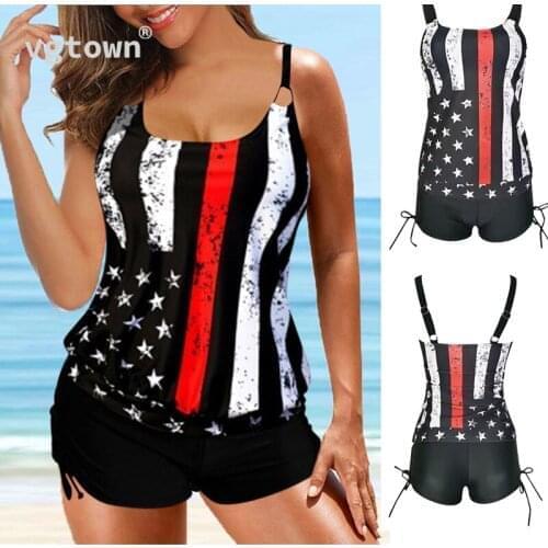 Plus Size Sexy Swimwear Women American Flag Print Swimsuit Tankini Swim Wear Bathing Suits 2021 Summer Shorts Set Swimwear