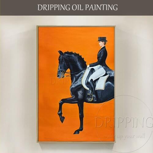 Artist Hand-painted High Quality Impressionist Beautiful Lady Riding Black Horse Oil Painting Luxury Wall Art Oil Painting