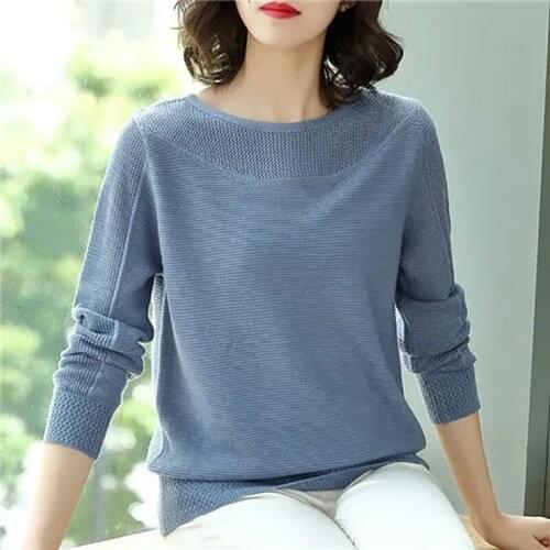 Hollow out Full sleeve O-neck Knitwear Women Korean thin plus size Loose Knitted pullover Fashion Casual Soft Basic Sweater