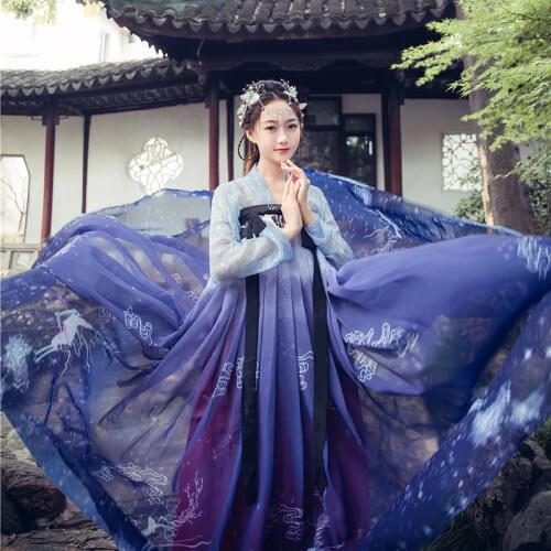 Hanfu Chinese Style Ancient Costume Traditional Folk Dance Stage Performance Clothing Retro Singers Princess Fairy Dress DQS4351
