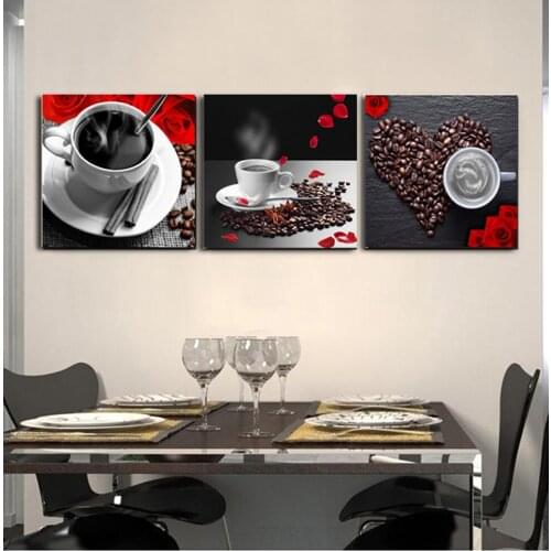Triptych Diy Diamond Embroidery Coffee Bean Cup Diamond Painting Cross Stitch Rhinestone Diamond Mosaic Full Round Decoration