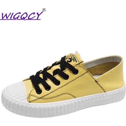 Leather Breathable Beige Platform Shoes Women 2019 Spring Autumn Shoes Wild Shallow Mouth Fashion Student female shoes