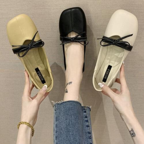 Ladies Single Shoes Small Fresh Peas Shoes Female Fairy Style New One-pedal Square Toe Shallow Mouth Lazy Female Single Shoes