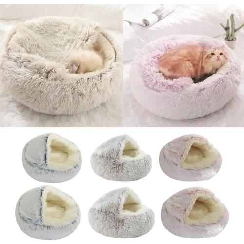 Comfy Plush Pet Cat Bed Soft Warm Calming Bed Sleeping Kennel Nest