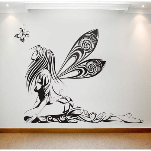 Sexy Butterfly Girl Wall Decal Fairy Wings Vinyl Window Stickers Artist Studio Girls Bedroom Interior Decor Art Wallpaper 4203