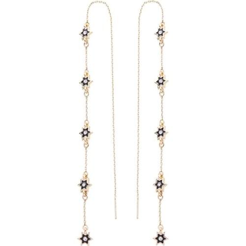 Vintage Black/Green/Blue Color Enamel Long Tassel Earring For Women Handmade Korean Cute Star Earring Jewelry Accessory