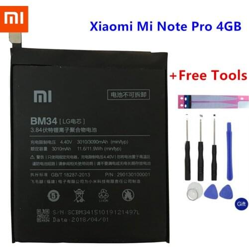 Xiao Mi Original BM34 Battery For Xiaomi Mi Note Pro 4GB RAM 3010mAh High Capacity Replacement Battery Free Tools