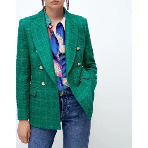 Za Womens Blazers Green Jackets Coats Long Sleeve Outwear Skinny Fashion Chic Blazer Workwear Button Ladies Blazer Autumn TRF