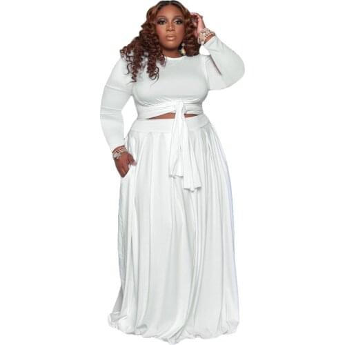 Plus Size Two Piece Set Clothes for Women Long Sleeve Top and Pockets Long Skirt 2 Piece Skirts Set Autumn Winter Matching Set