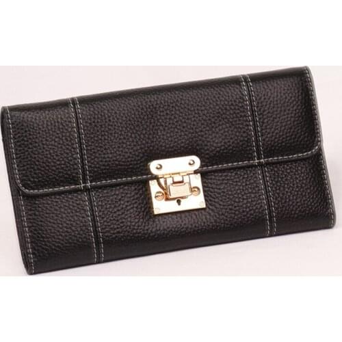Womens wallet female long buckle cowhide leather wallet clutch bag bills three folder purse card holder wallet mobile phone bag