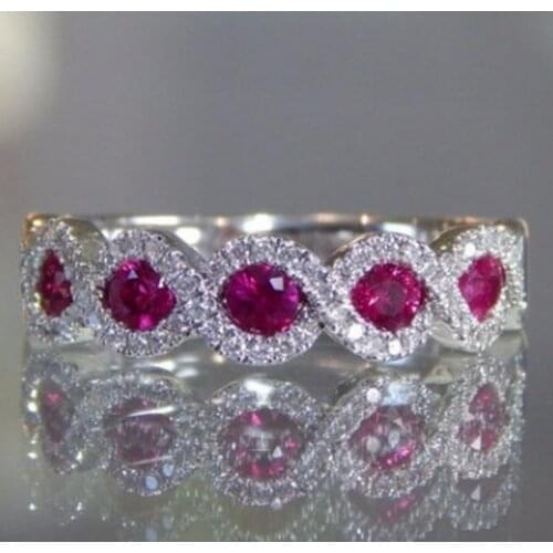New Arrival Red Zircon Stone Round Band Cute S925 Sterling Silver Color Rings for Women Fashion Jewelry 2019