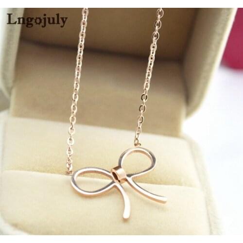Wholesale Women Necklaces Titanium Steel Bow-knot Pendant Necklaces For Women Girl Anniversary Wedding Necklace Jewelry Gift