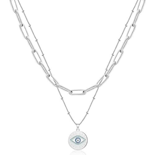 Vintage Necklace Double Statement Choker Eyes Pattern Gold Silver Color Thick Chain Necklace Collar Women Jewelry