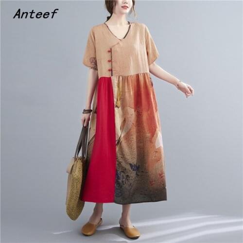 Short sleeve vintage floral dresses for women casual loose long woman summer dress elegant clothes 2021
