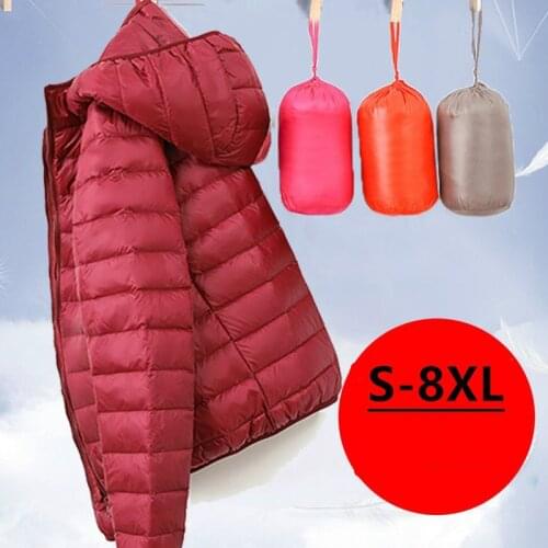 Winter Women Ultralight Thin Down Jacket White Duck Down Hooded Jackets Long Sleeve Warm Coat Parka Female Portable Outwear