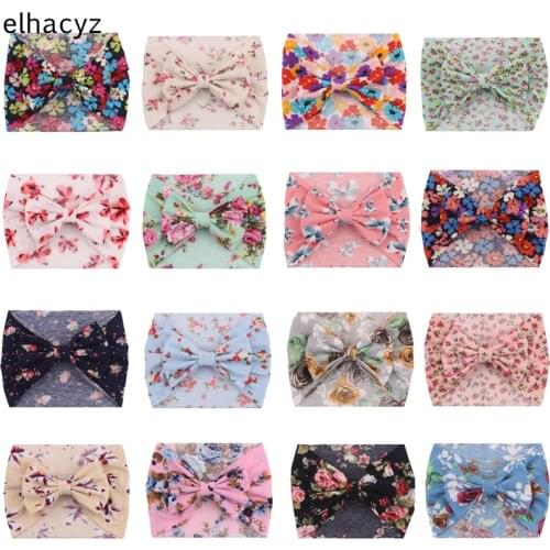 10pcs/lot 5'' Big Hair Bow Printed Headband Kids Spring Large Bow Soft Floral Turban Elastic Hair Band Girls Hair Accessories