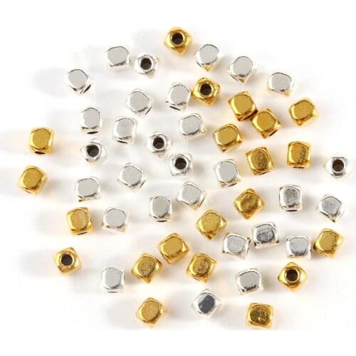 4*3mm 100pcs Metal Alloy Tibetan Square End Beads Diy Bracelet Accessories Cube Loose Spacer Beads for Jewelry Making Supplies