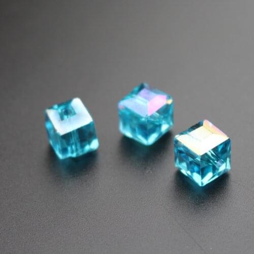 20 pieces/lot) 10mm Cube Glass crystal beads Loose beads for jewelry making Ocean Blue AB color