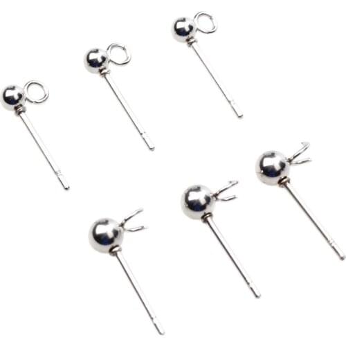 3/4/5MM 12pcs/Lot Stainless Steel Hypoallergenic Ball Ear Studs With Loop Post Wires Jewelry Making Findings