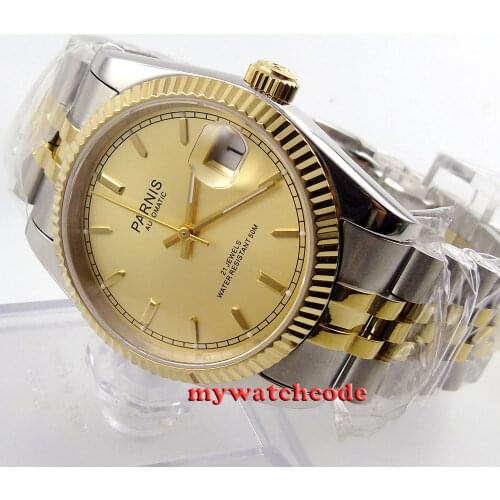 36mm Parnis gold dial Sapphire glass 21 jewels Miyota automatic mens watch P409