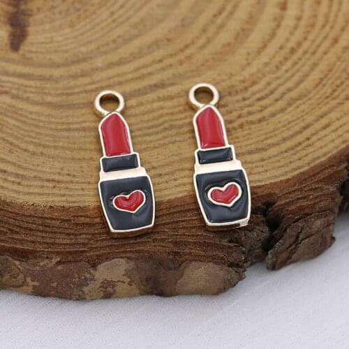 5PCS Gold Color Enamel Lipstick Charms Pendant for Bracelet Necklace Jewelry Making Earrings DIY Handmade Craft