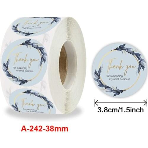500pcs/roll 1.5inch Blue Gold Thank You Stickers for Seal Labels Gift Packaging Stickers Birthday Party Offer Stationery Sticker