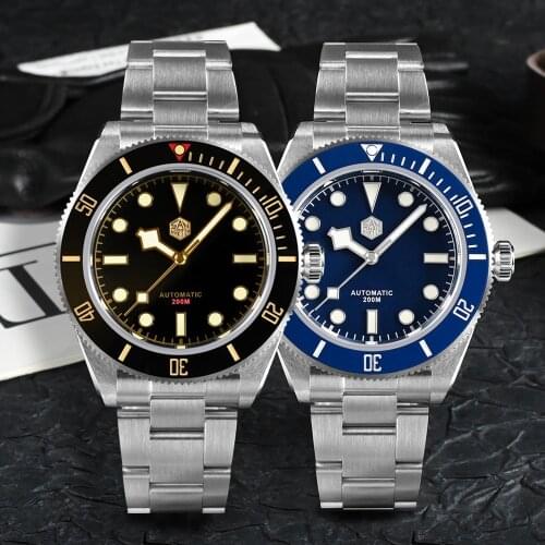 San Martin 200m Mechanical Men Watch 40mm Diver Luxury Water Ghost PT5000 SW200 Rivet Strap Sapphire Waterproof Diving Watches