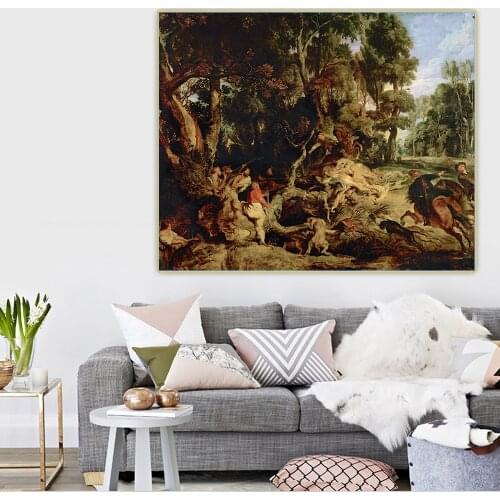 Citon Peter Paul Rubens《Wild Boar Hunting》Canvas Art Oil Painting Artwork Poster Decorative Picture Wall Decor Home Decoration