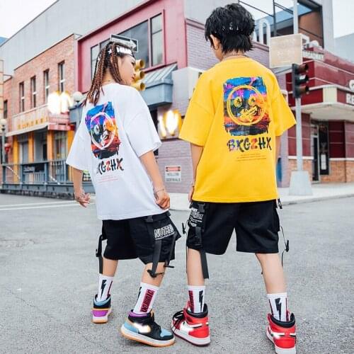 2021 Modern Dance Hip Hop Clothing For Kids Summer Short Sleeve Tops Hiphhop Shorts Boys Girls Jazz Performance Costumes SL4849