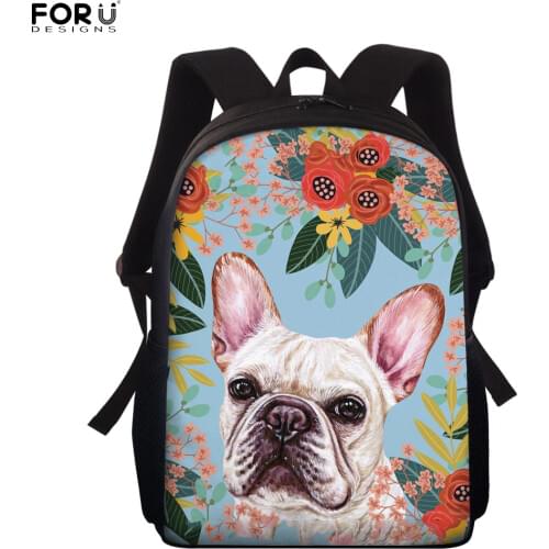 FORUDESIGNS Cute Flower Dog Printed Childrens School Bag 15 inch Boys Girls School Backpack Student Book Bags Toddler Mochila