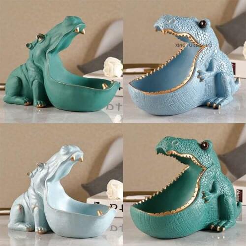 Home Decoration Creative Animal Hippo Sculpture Resin Crafts Decoration Candy Box Living Room Shoe Cabinet Key Storage Basket