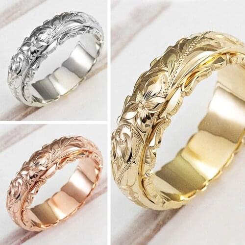 Elegant Craved Flower Pattern Rings For Women Wedding Engagement Bridal Female Womens 3 Colors Ring Retro Jewelry KCR137 KCR140