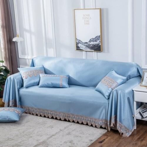 European Solid Color Sofa Cover Cushion All-inclusive Sofa Towel Summer High-grade Ice Silk Sofa For Living Blanket Room Towel