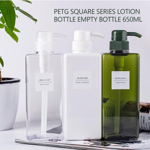650ML Plastic Empty Pump Dispenser Transparent Green White Refillable Bottle Large Size Soap Lotion Shampoo Shower Gel Bottle