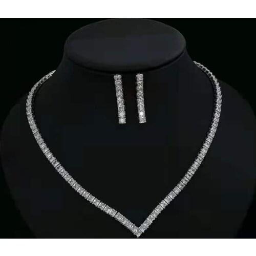 Funmode AAA Cubic Zircon Pave Necklace Earring Full Bridal Jewelry Set For Women Wedding Colorful CZ Set Wholesale FS216