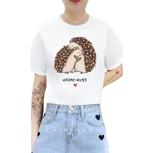Hedge-hugs Women T Shirt Casual Funny Tshirts Kawaii Tees Top Hipster Tumblr Female Harajuku Short Sleeves Shirts Woman Clothes