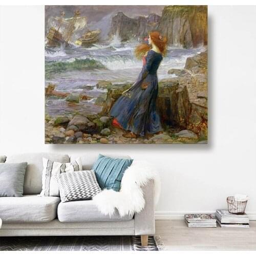 Citon William Waterhouse《Miranda-The Tempest》Canvas Oil Painting World Famous Artwork Poster Picture Wall Decor Home Decoration