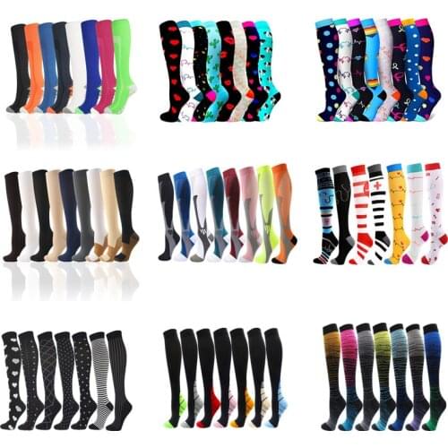 Running Men Women Compression Stockings(3/5/6/7/8/9 Pairs) Fit For Edema Diabetes Varicose Veins Soccer Hiking Cycling Socks