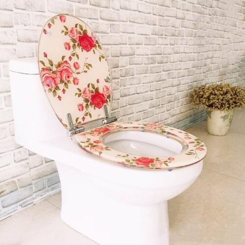 Flower pattern resin slow- close toilet seats lid,OUV type universal stainless steel slow-down hinge toilet seats cover,J19396