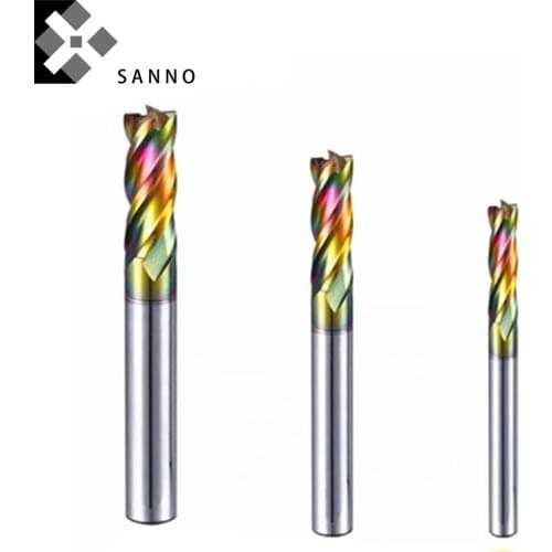 HRC70 4 flutes CNC square milling cutter tools D6mm - D12mm tungsten steel colorful naco coating flat end mills