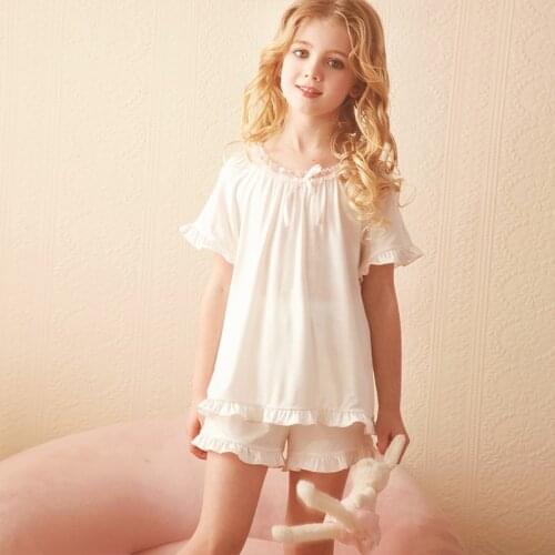 Summer Thin Pajamas Sets With Shorts Girls Soft Cotton Sleepwear Fashion Ruffles Nightwear Children Leisure Home Clothes Nighty
