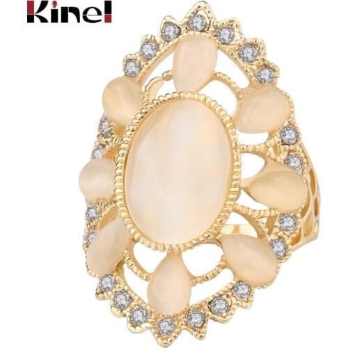 Kinel Hot Luxury Opal Ring Hollow Gold Color Vintage Wedding Jewelry For Women Christmas Gifts 2017 New