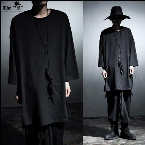 M-4xl Spring And Summer New Long Sleeve T-shirt Mens Loose Solid Color Hip-hop T Shirt Hairstylist Nightclub Singer Costumes