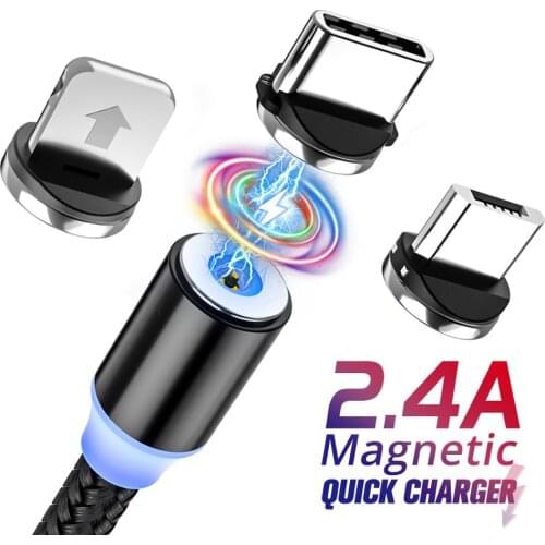 Magnetic Plug For Phone in Magnet USB Cable 2.4A Fast Charging Jack for iphone 8pin Type C Usb-C Android Micro USB Phone Charger